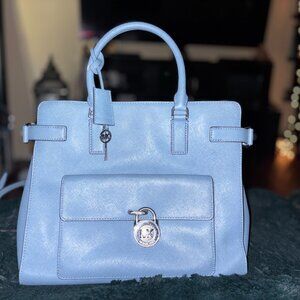 NEW! MICHAEL Michael Kors Emma Large Saffiano Leather Baby Blue Tote